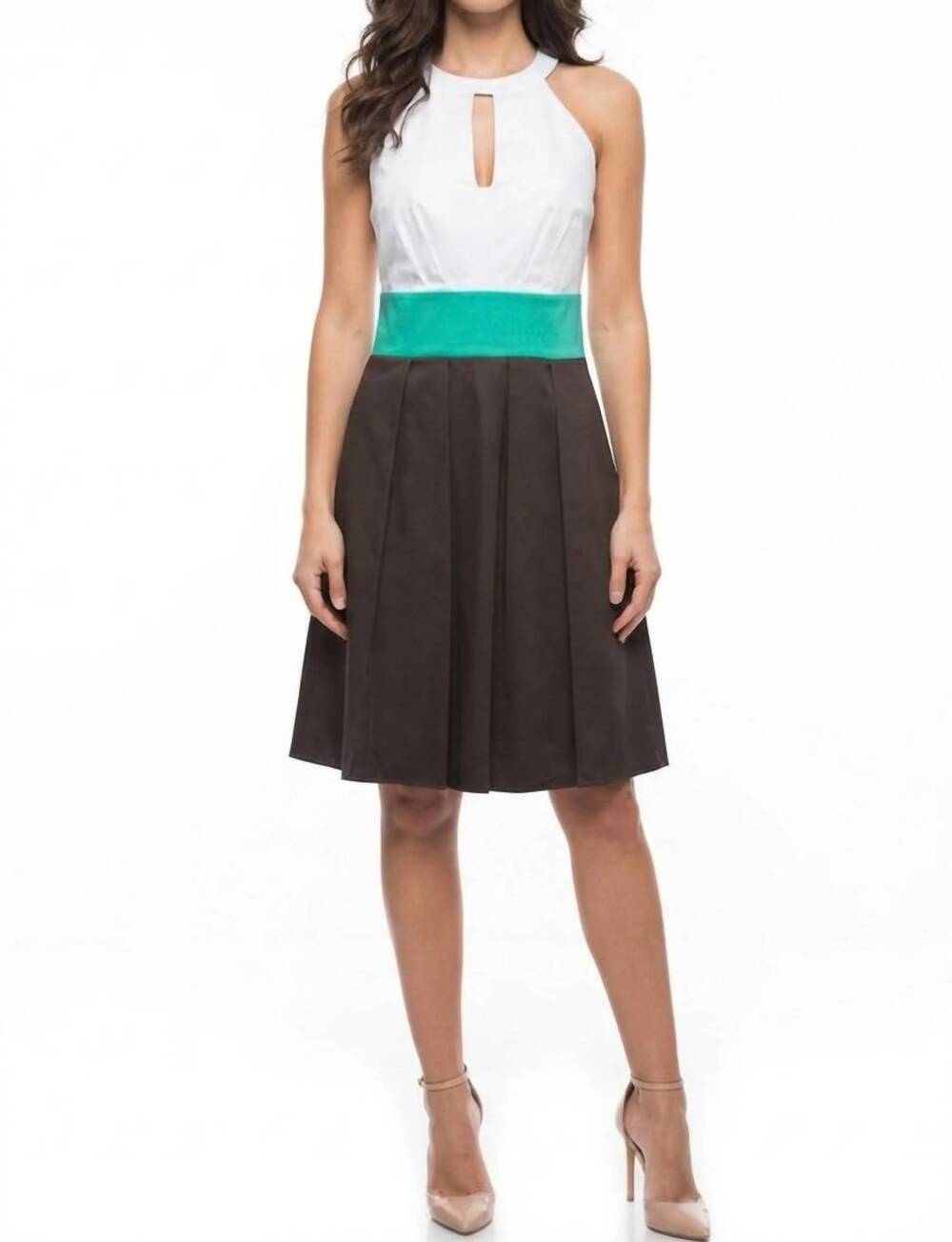 NEW JESSICA SIMPSON keyhole halter pleated a-line cocktail dress in multi